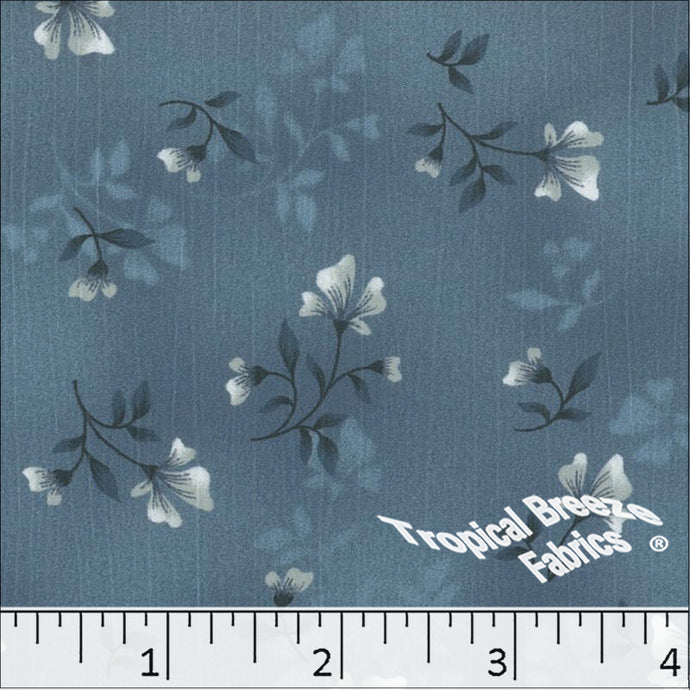 slate blue, Sweet Creme Floral Print Polyester Fabric 042516