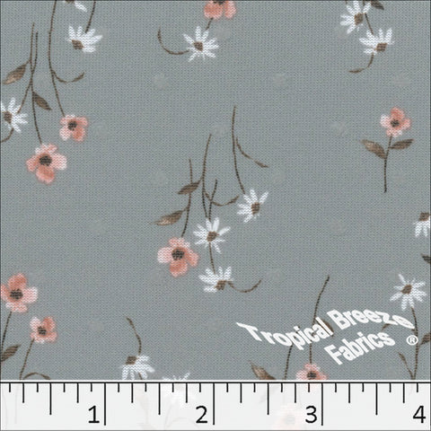 slate blue, Swiss Dot Knit Floral Print Polyester Fabric 573514
