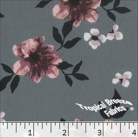 smoke, Koshibo Large Floral Print Polyester Fabric 048614