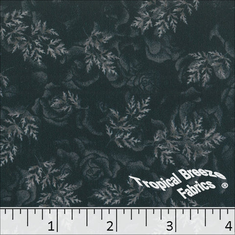 smoke, Silk Mist Leaf Print Polyester Fabric 042521