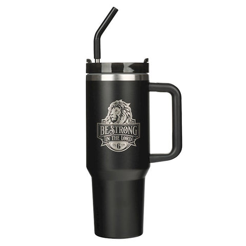 Be Strong Black Tumbler with Reusable Straw SMUG283