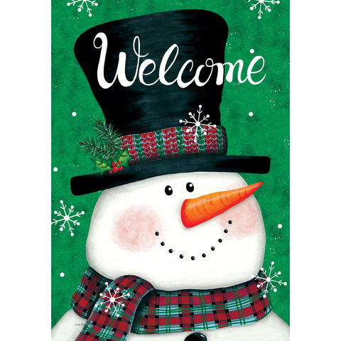 Snowman on green garden flag