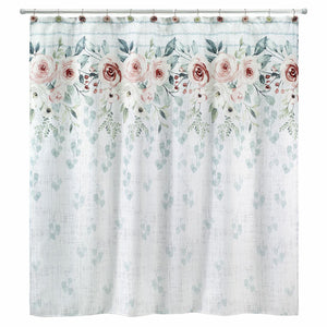 Shower curtain with pink flowers