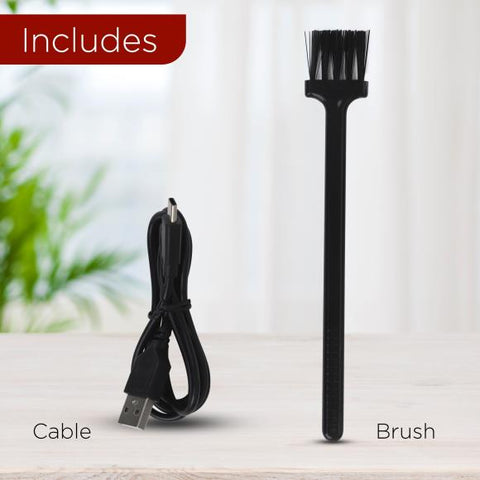 Includes USB Cable and Cleaning Brush