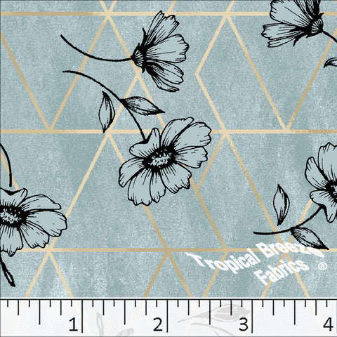 stone, Standard Weave Geometric Floral Print Poly Cotton Fabric 6254