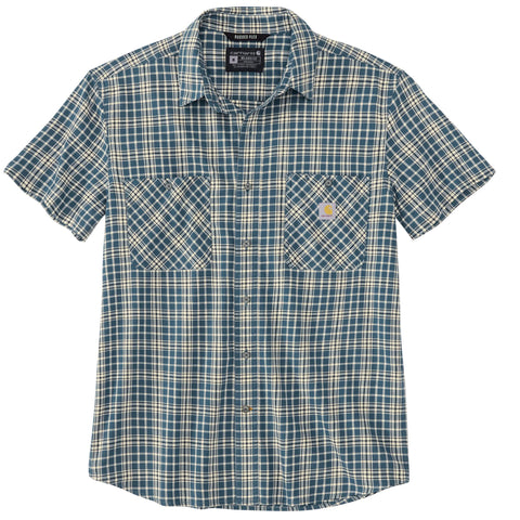 Carhartt men's Rugged Flex relaxed fit plaid shirt in storm blue plaid