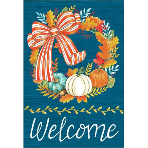 Striped Pumpkin Wreath garden flag