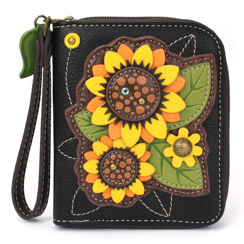 sunflower on black, Zip-Around Wallets 839
