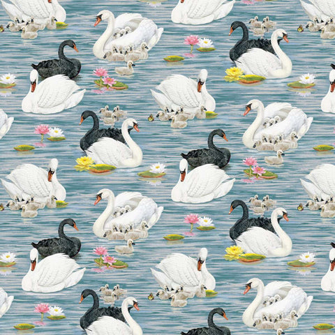 swan lake, Swan Sanctuary Collection Cotton Fabric 24