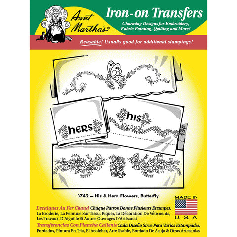 His & Hers, Flowers and Butterfly Iron-On Transfers