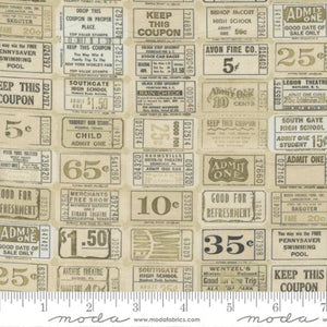 Junk Journal Collection Novelty Tickets Cotton Fabric Tan