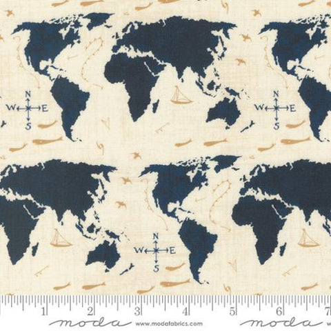Longshore Collection World Map Cotton Fabric 24611 tan