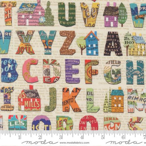 tan, Paper Hamlet Collection Alphabet Text Cotton Fabric 39564