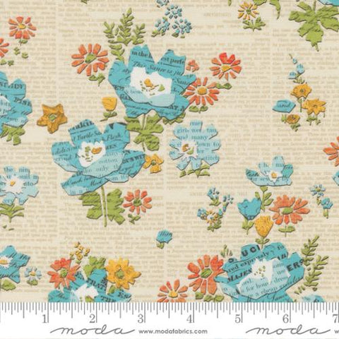 tan, Paper Hamlet Collection Floral Newspaper Cotton Fabric 39561