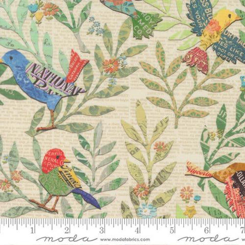 tan, Paper Hamlet Collection Newspaper Birds Cotton Fabric 39560