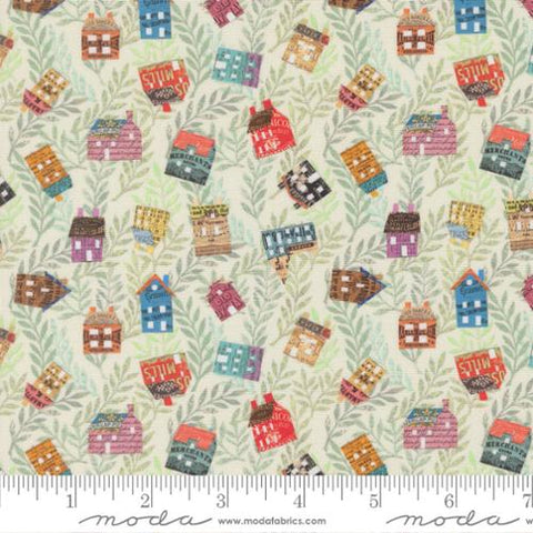 tan, Paper Hamlet Collection Tossed Houses Cotton Fabric 39566