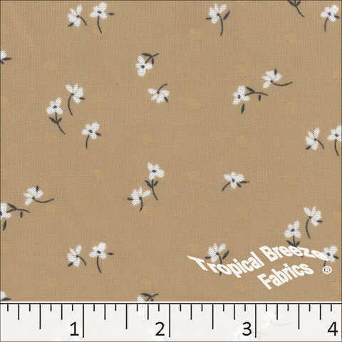tan, Swiss Dot Knit Tiny Floral Print Polyester Fabric 573524