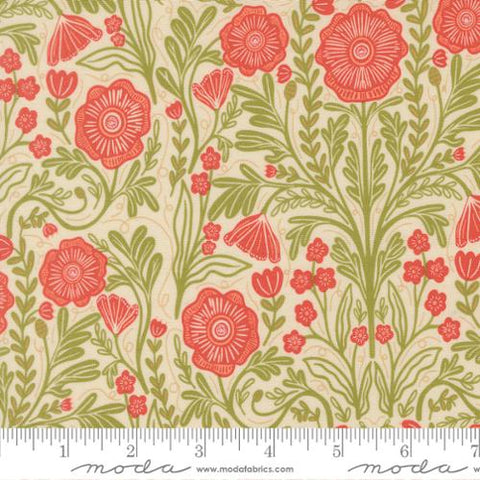 tan, The Henhouse Collection Poppy Florals Cotton Fabric 48432