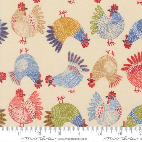 tan, The Henhouse Collection Tossed Chickens Cotton Fabric 48433