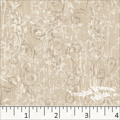 Standard Weave Vine Print Poly Cotton Dress Fabric 6156 tan-camel
