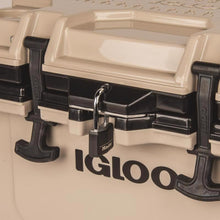Igloo IMX 24 quart cooler in tan, showing it locked