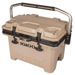 Igloo IMX 24 quart cooler in tan, front side view