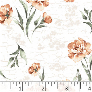 tangerine, Standard Weave Floral Poly Cotton Fabric 6233
