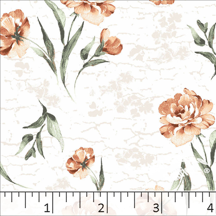 tangerine, Standard Weave Floral Poly Cotton Fabric 6233