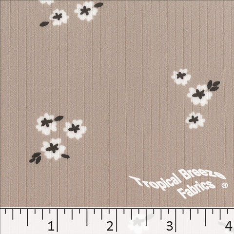 taupe, Classic Rib Knit Floral Print Fabric 578613