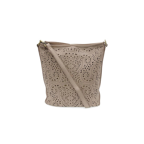 Joy Susan lazer cut eyelet bucket crossbody bag in taupe