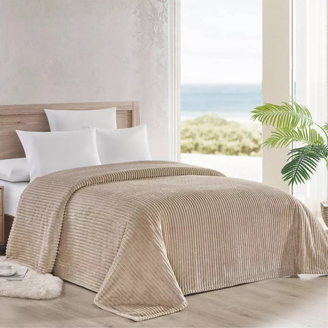 Taupe Striata Blanket on bed