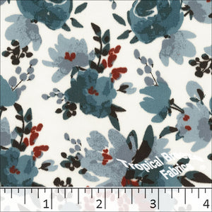 Elegance Floral Print Polyester Fabric Teal