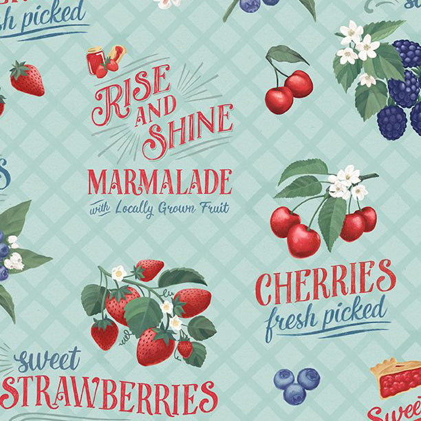Fresh and Sweet Collection Fruit All Over Cotton Fabric Teal