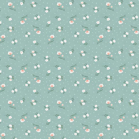 Fresh and Sweet Collection Small Floral Print Cotton Fabric teal