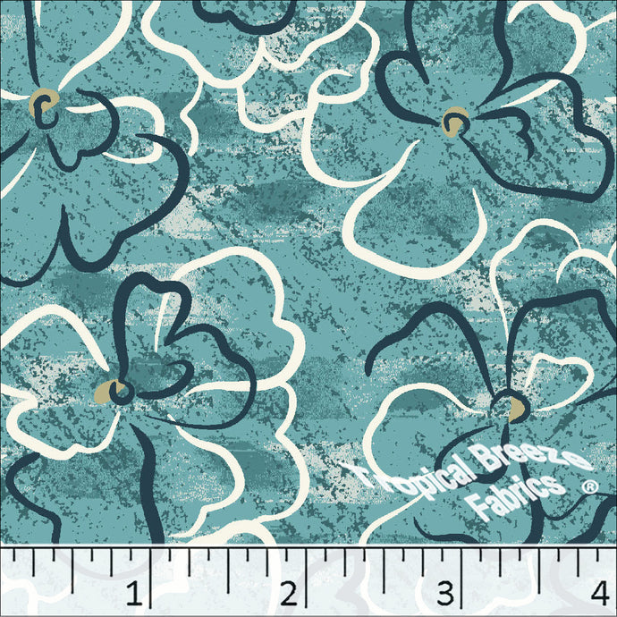 Teal Tropical Breeze Fabrics Standard Weave Rain Shower Floral Poly Cotton Fabric 5712