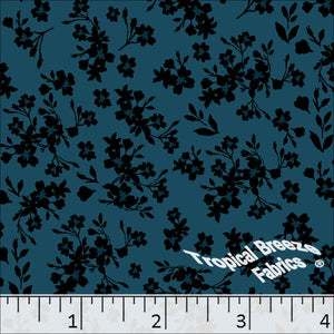 Floral Print Poly Cotton Dress Fabric teal