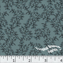 Leafy Vine Print Poly Cotton Dress Fabric Teal