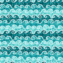 The Sea is Calling Collection Waves Cotton Fabric teal
