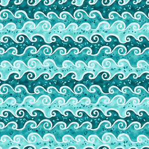 The Sea is Calling Collection Waves Cotton Fabric teal