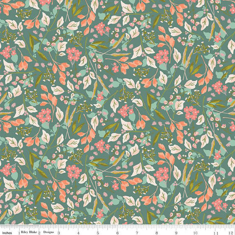 Blossom Lane Collection Floral Branches Cotton Fabric C14001 teal