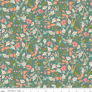 Blossom Lane Collection Floral Branches Cotton Fabric C14001 teal