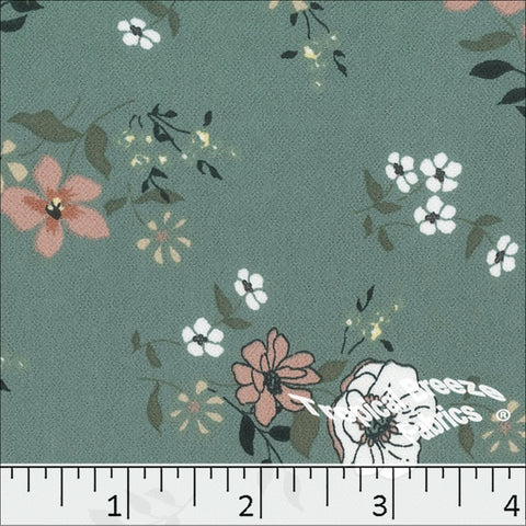 teal, Floral Koshibo Print Polyester Dress Fabric 048532
