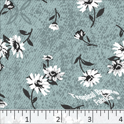 teal, Floral Poly Cotton Dress Fabric 6228