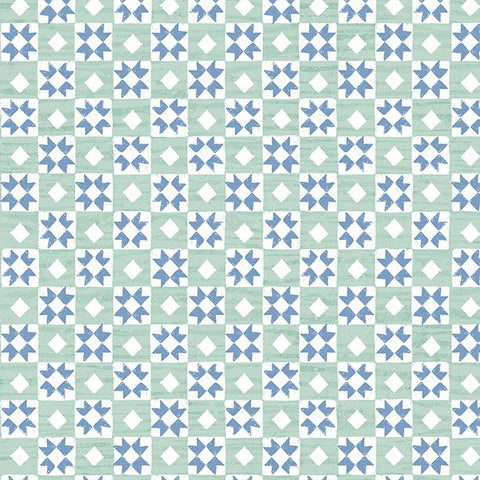 teal, Friendly Farmstead Collection Checkerboard Cotton Fabric 96496