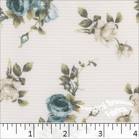 teal, Horizontal Rib Knit Floral Print Dress Fabric 572524