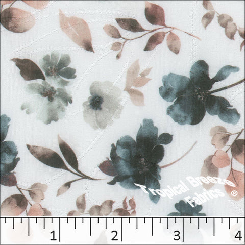 teal, Jacquard Knit Floral Print Fabric 572612