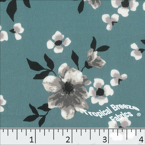 teal, Koshibo Large Floral Print Polyester Fabric 048614