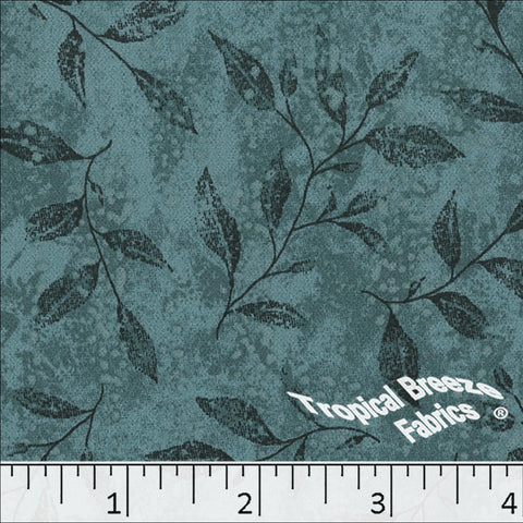 teal, Koshibo Leaf Print Polyester Fabric 048531
