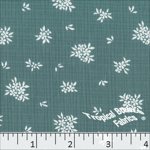 teal, Linen Crepe Floral Print Polyester Fabric 048528
