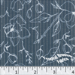 teal, Poly Rayon Floral Print Fabric 04450